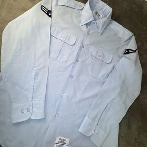 Defense Logistics Agency Military Shirt Mens 16.5x35 Blue Good USAF Patches 3852
